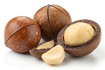 macadamia nuts on white background