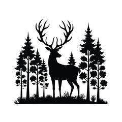 Majestic stag standing proudly in a lush forest silhouette