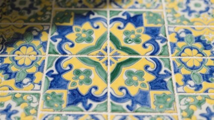 Close-up of Colorful Ceramic Tiles with Floral Patterns