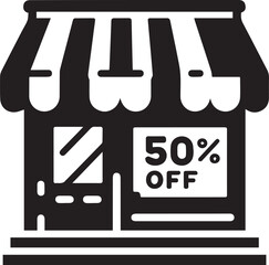 Minimalist Marketplace Shop Icon – Black and White Storefront Silhouette Vector