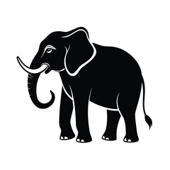 Majestic standing elephant with a triumphant raised trunk in a bold black silhouette design