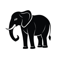 Majestic standing elephant with raised trunk black silhouette vector graphic design