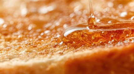 Honey dripping onto toasted bread.