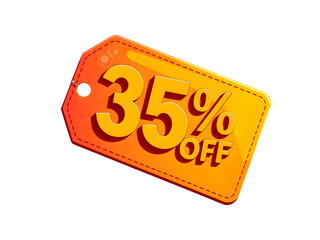 Essential New 35% Off Banner Element: Orange Tag and Bold Text on a Transparent Background, Ideal for Boosting Your Sales Campaigns.