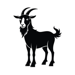Black silhouette of a standing goat with prominent beard and horns