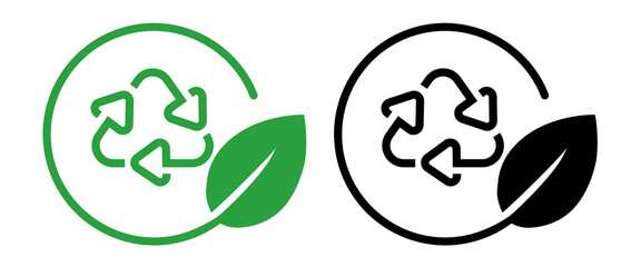 Icon universal recycle symbol within a circular frame green leaf symbolizing eco friendly representing recycling waste management and circular economy initiatives