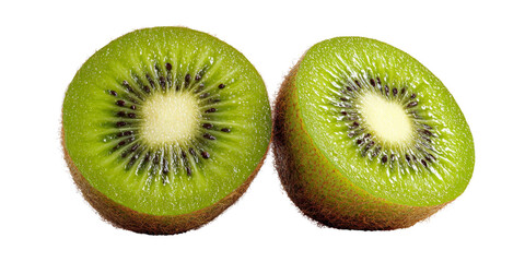 Fototapeta premium Fresh Kiwi Cross Sections on Black: A Vibrant Display of Green and Brown