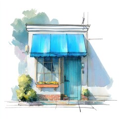 Watercolor illustration of a small shopfront