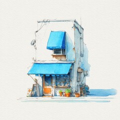 Watercolor sketch of a small shop