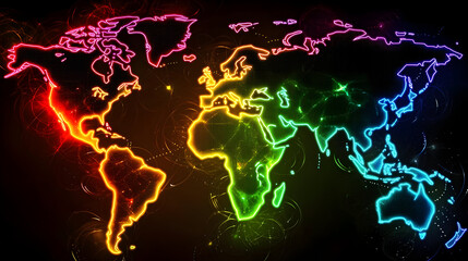 Rainbow Glowing World Map Illustration