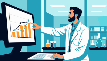 Male doctor analyzing data on computer screen in laboratory setting  for International Doctor's Day   