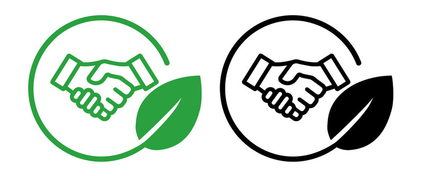eco-friendly icon featuring a handshake intertwined with a green leaf symbolizing partnership agreement cooperation for environmental sustainability and eco-friendly initiative