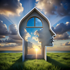 mind shaped house with open windows mental heal