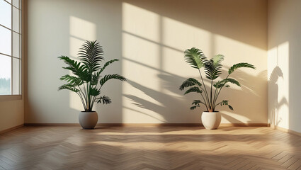Serene plant arrangement with natural lighting and empty center space. Perfect for wellness branding, calming visuals, and minimalist aesthetic designs.