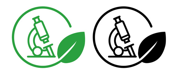icon microscope within a circular frame green leaf symbolizing environmental science research and biotechnological advancements for sustainability eco friendly