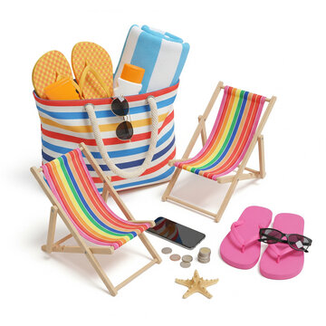 Beach Day Essentials Colorful Beach Scene with Beach Chairs and Accessories