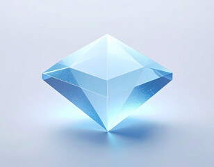 Blue crystal diamond isolated on light background. A digitally rendered blue diamond shape with reflective surfaces for themes of luxury, clarity, or minimal design