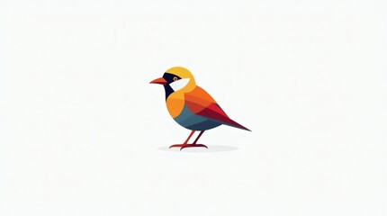 A stylized vector bird with bold lines and minimal details, isolated on a pure white background, with a focus on vibrant colors and subtle shading to enhance its clean appearance.