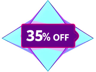 Modern Sales Announcement: A Bold New 35% Off Text Design with an Elegant Purple and Blue Tag, Ideal for Any Transparent Overlay.