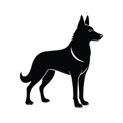 Alert german shepherd dog in guard stance black and white vector illustration