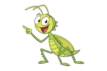 Cartoon grasshopper character pointing with a happy expression isolated on white background silhouette