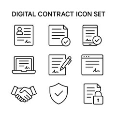 Electronic signature icon collection. Outline symbols. Line design