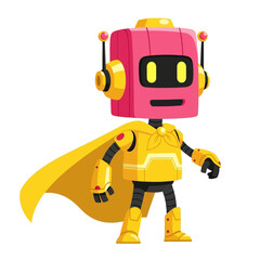 Fototapeta premium Pink and Gold Superhero Robot with Yellow Cape