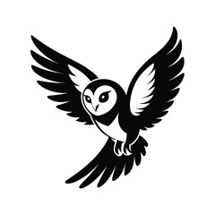 Obraz premium Striking black silhouette of a barn owl in mid flight against a clean white background