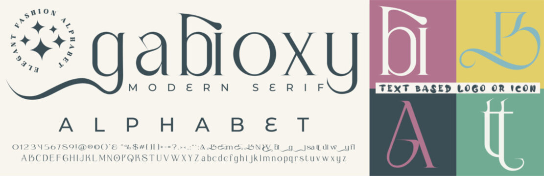 Fashion Serif Stylish Display Bold Font alphabet with Bi B A tt Logo