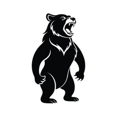 Powerful black silhouette of a bear standing on hind legs roaring fiercely