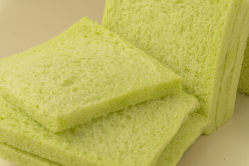 Soft pandan flavored white bread without crust