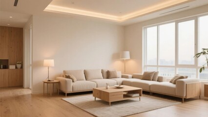 Modern Living Room with Neutral Tones and Large Windows