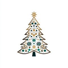 Decorative Christmas tree design featuring gold and teal elements suitable for holiday celebrations and seasonal decor