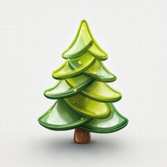 Bright green cartoon pine tree with glossy layers set against a light background