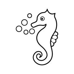 outline  illustration seahorse cartoon on white background