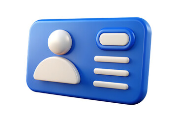Modern 3D Rendering of a Blue ID Card with Person Icon, Name and Details Isolated on Transparent Background, Corporate Identity and Access