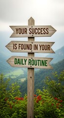 A wooden signpost points towards success in daily routine