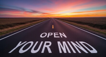 Open your mind on the road at sunset highway asphalt