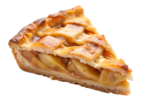 Piece of tasty apple pie isolated on white background PNG.AI Generated.