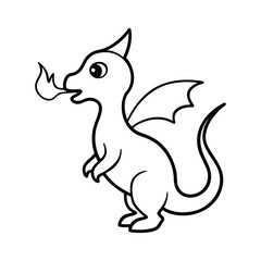 outline illustration baby dragon breathing fire