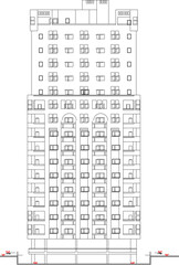 Vector sketch illustration silhouette drawing of architectural engineering design of high-rise apartment hotel building skyscraper with scale size