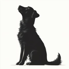 Black dog silhouette looking up in a bright room with minimalist decor at sunrise