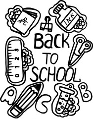 Back to school themed doodles with stationery and supplies  