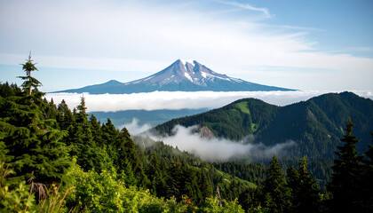 Fototapeta premium Mount Hood Oregon mountain landscape with lake and forest reflections