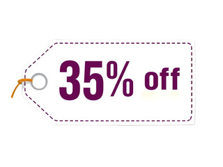 Eye-Catching New '35% Off' Text with a Crisp White Tag on a Transparent Background, Ideal for E-commerce Promotions and Sales Campaigns.
