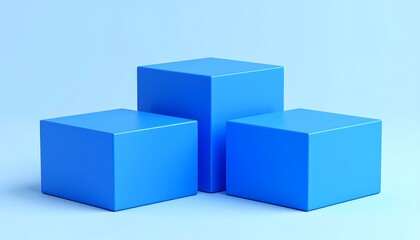 Naklejka premium Three Simple Blue Cubes on a Light Blue Background