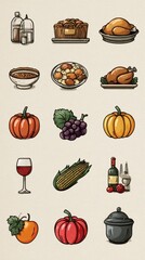 Collection of autumn harvest foods displayed in a rustic style showcasing seasonal dishes and ingredients