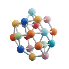 Colorful molecular structure model with multicolored spheres and connecting rods isolated on black