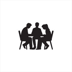 Three people in silhouette sitting at a round table discussing group discussion