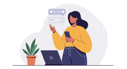 Woman Engaging in Social Media Interaction at Home.